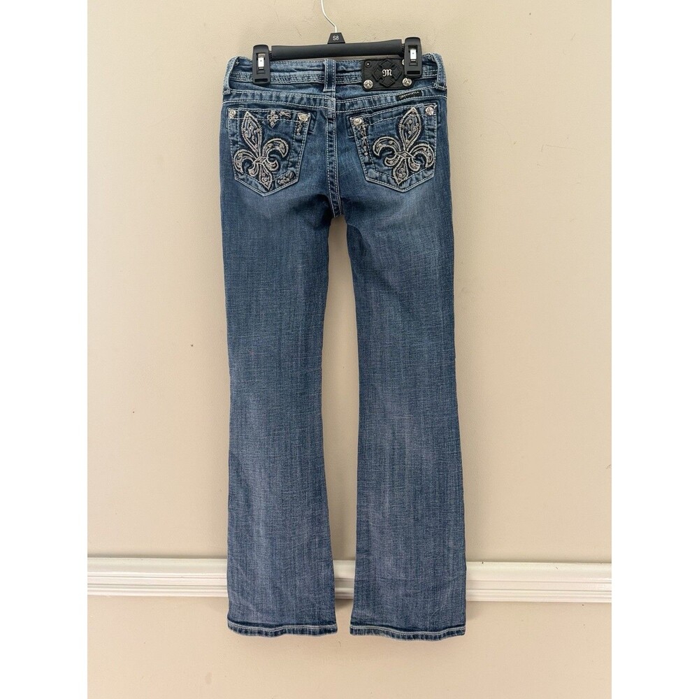 Miss Me Girls Jeans Size 12 Bootcut Fleur de Lis Rhinestone Pocket JK5647B